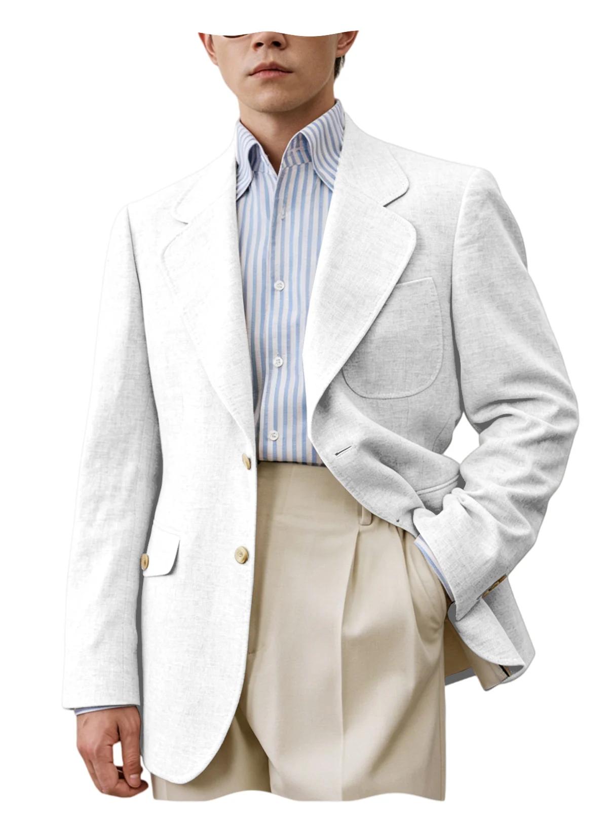 Blazer en lin pour homme, veste de costume décontractée, simple boutonnage, revers cranté, manteau s