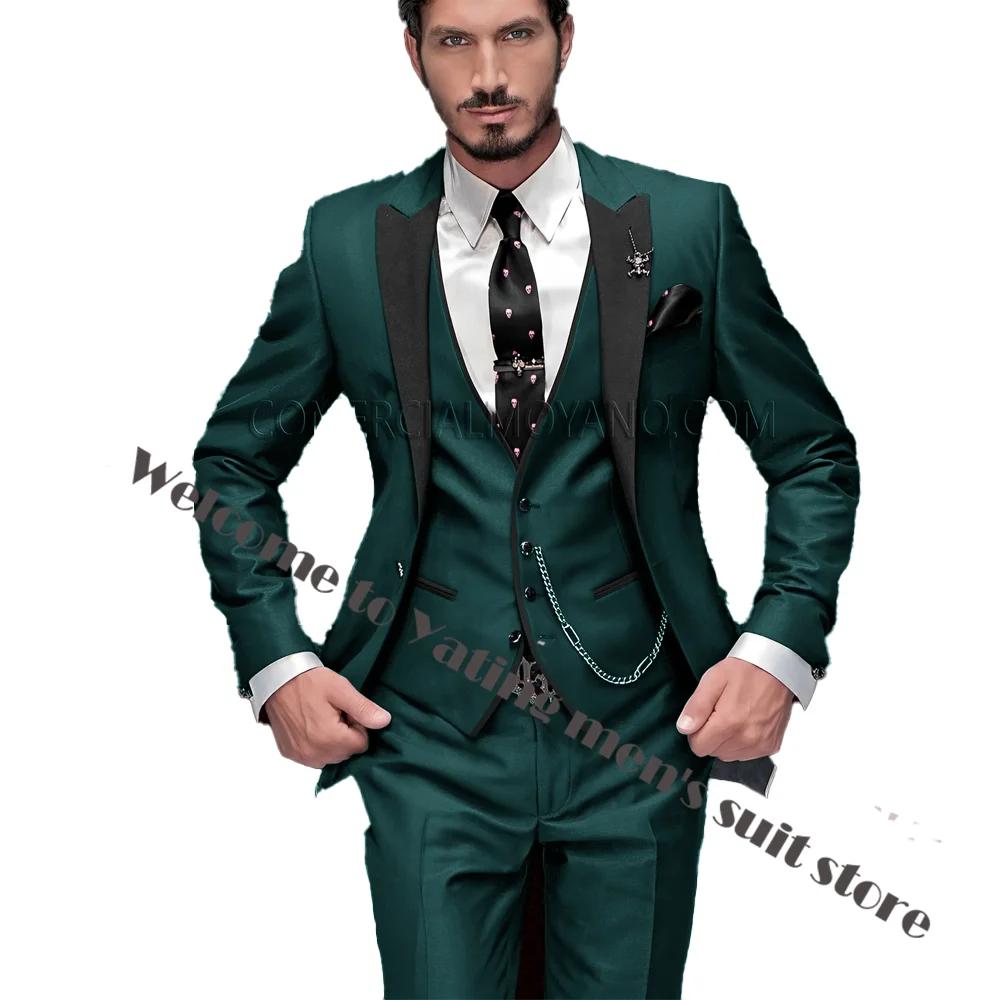 Costume de smoking pour hommes, veste de marié, pantalon, gilet, ensemble trois pièces, Blazer éléga