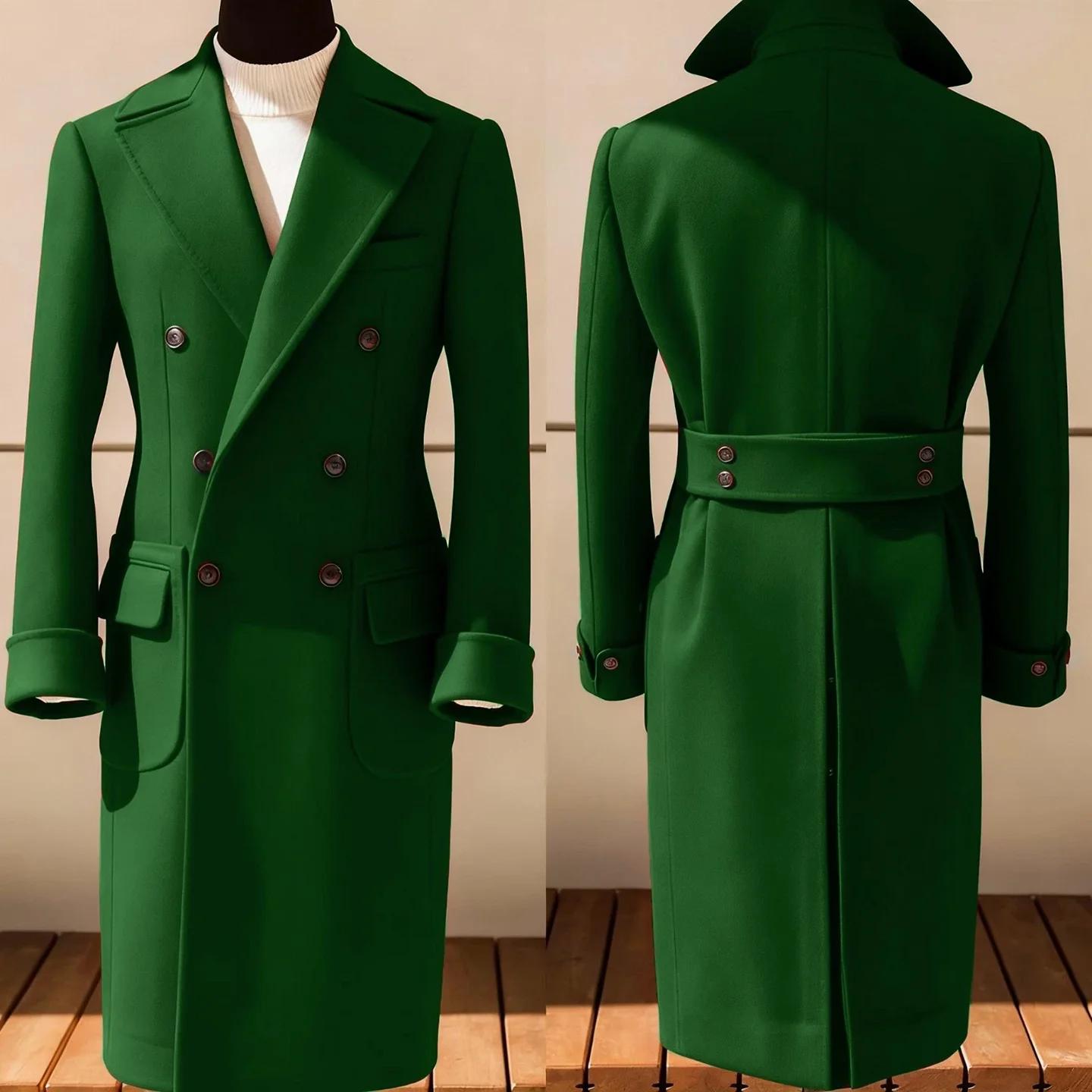Manteau en laine vintage vert pour homme, costume de soirée de haute qualité, smoking croisé, blazer