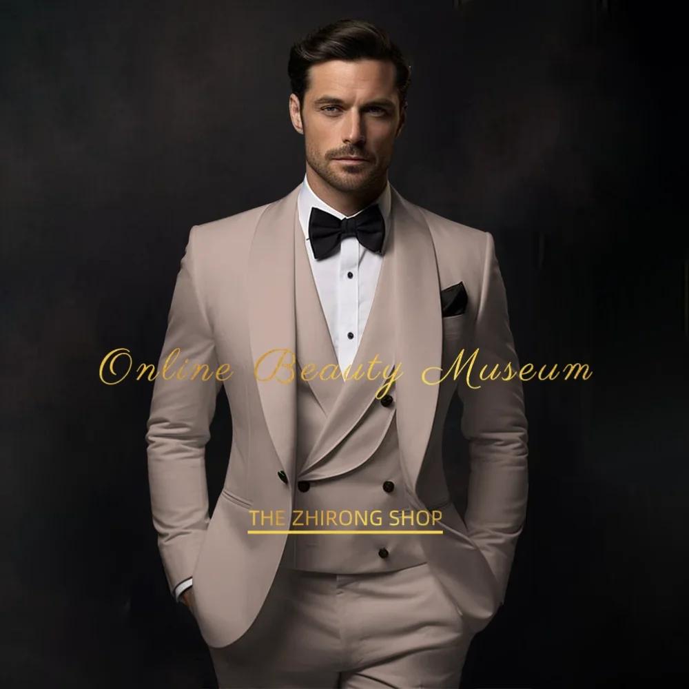 Costume de smoking élégant ivoire pour homme, ensemble 3 pièces (veste, gilet, pantalon) – Tenue cla