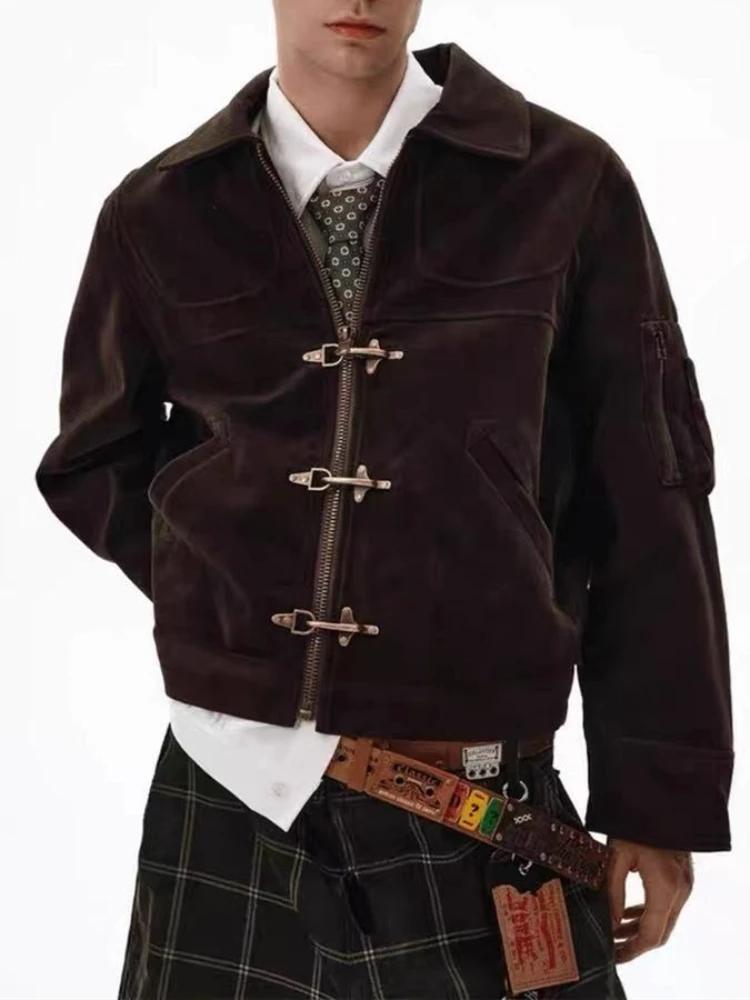 Vintage en détresse manteau en daim hommes déconstruit avion boucle veste unisexe printemps automne 