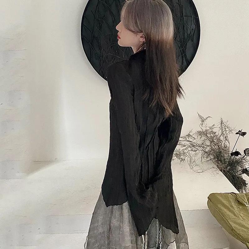 Karrram – chemise noire gothique, Style Yamamoto foncé, chemisier esthétique pour femmes, vêtements 