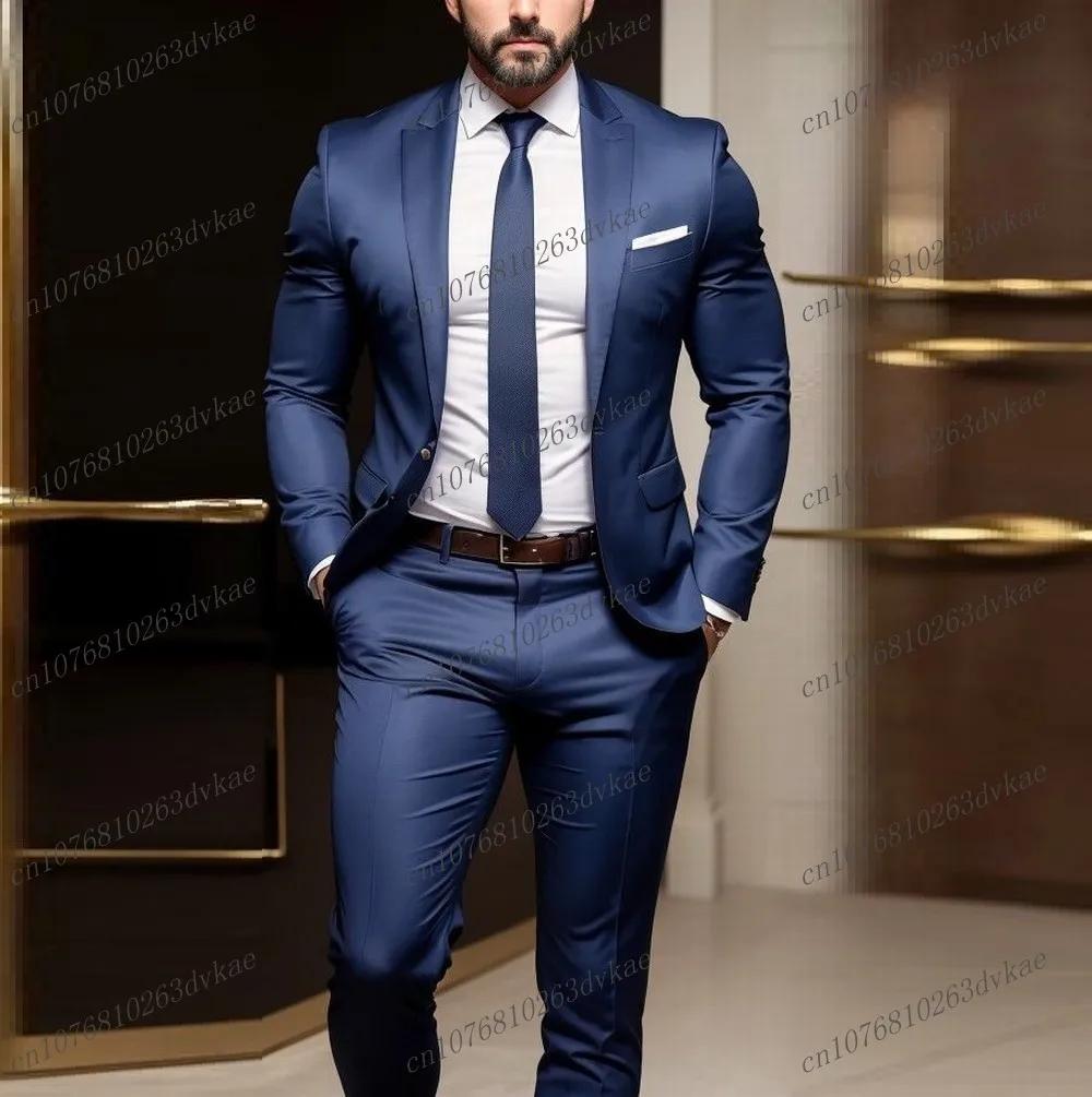 Nouveau bleu marine acétate Satin hommes costume fête bal spécial affaires marié marié mariage mâle 