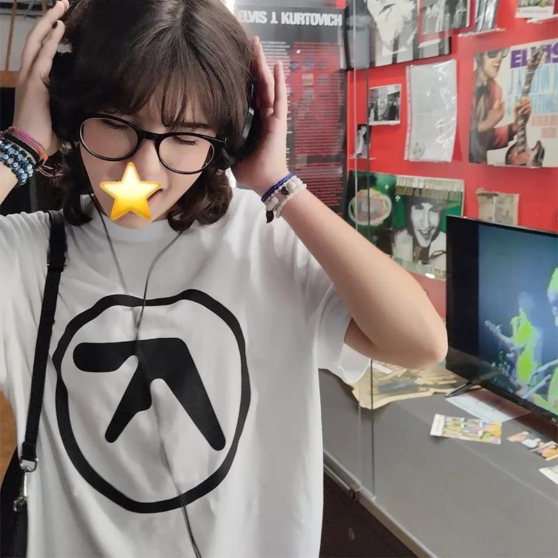T-Shirt homme Aphex Twin chemise 100% coton imprimé surdimensionné Y2k t-shirts streetwear à manches