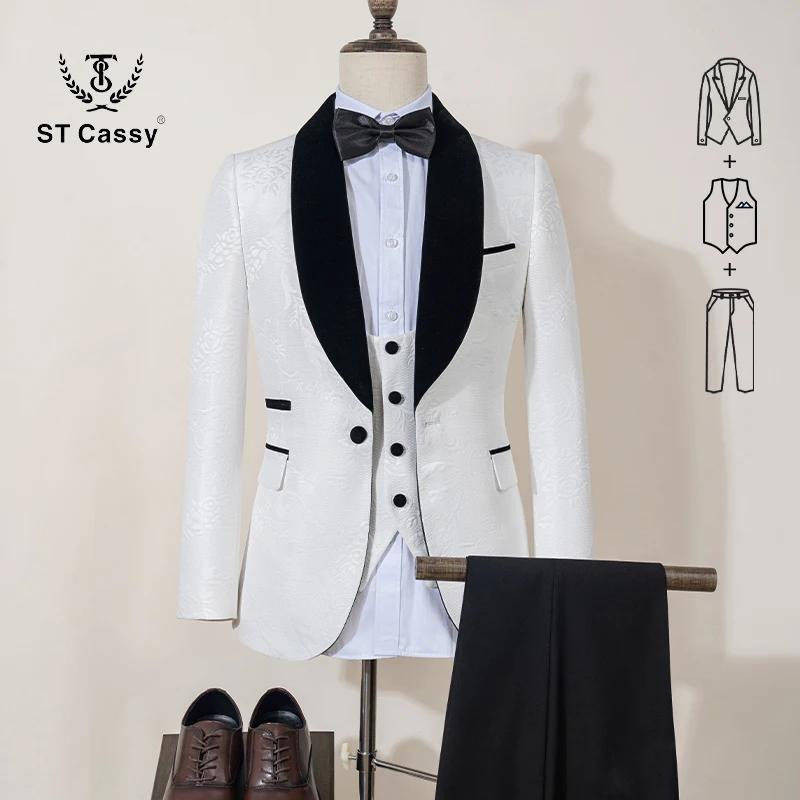 Costume de marié ST Cassy Groom noir, costumes pour hommes, style rétro, robe de soirée, blazer noir