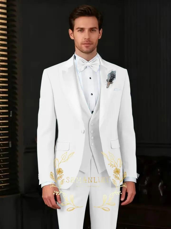 Costumes pour hommes gris clair, ensemble 3 pièces, tenues à revers à simple boutonnage, coupe cintr