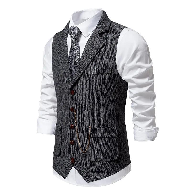 Gilet en Glace Trempée pour Homme, Poches à Col Rabattu, Style Anglais, Décontracté, Vintage, Intell