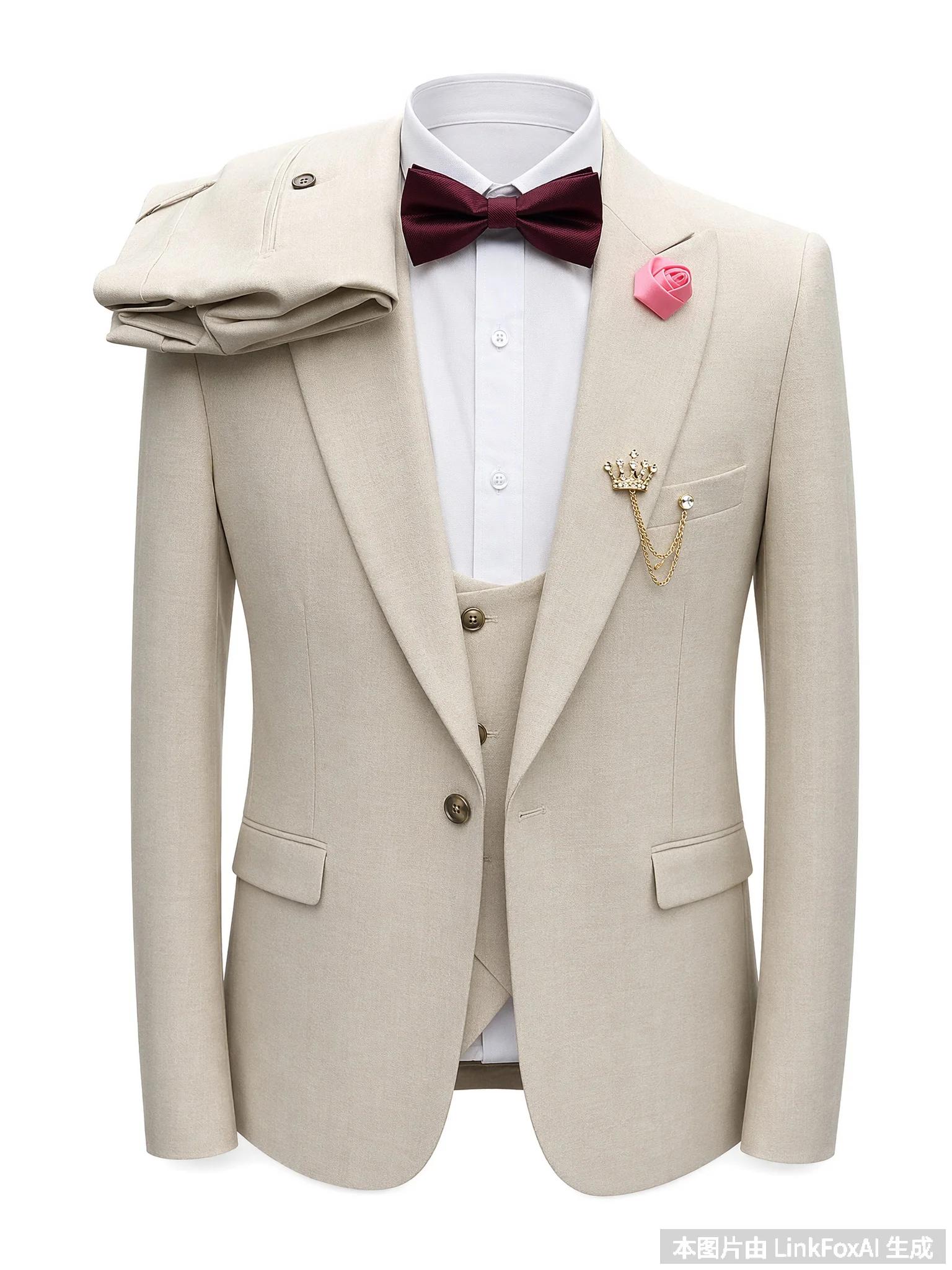 Ensemble de costume élégant décontracté 3 pièces pour homme, coupe ajustée, tenue professionnelle fo