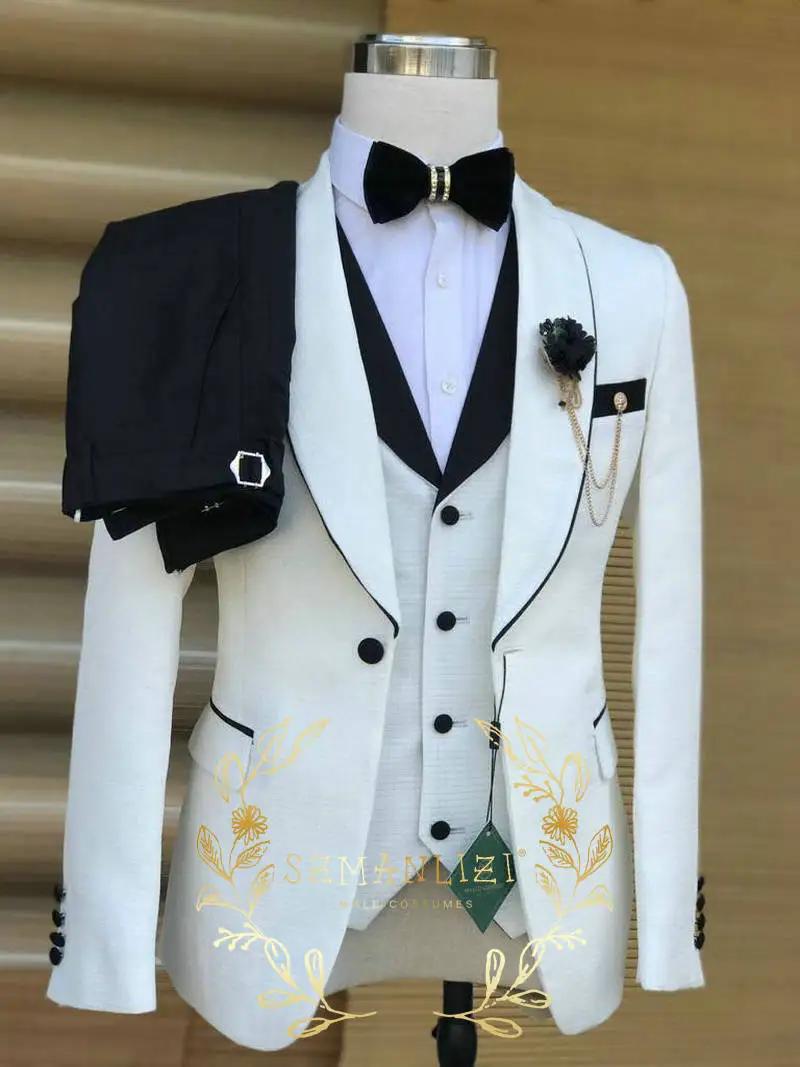 Costumes à carreaux blancs pour hommes, coupe cintrée, Blazer, gilet, pantalon, ensemble 3 pièces, b