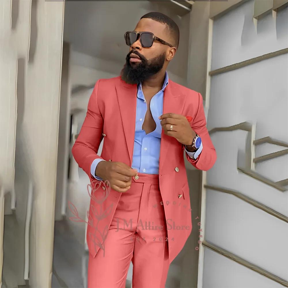 Smoking de mariage 2 pièces pour hommes, veste et pantalon à double boutonnage, manteau de fête élég