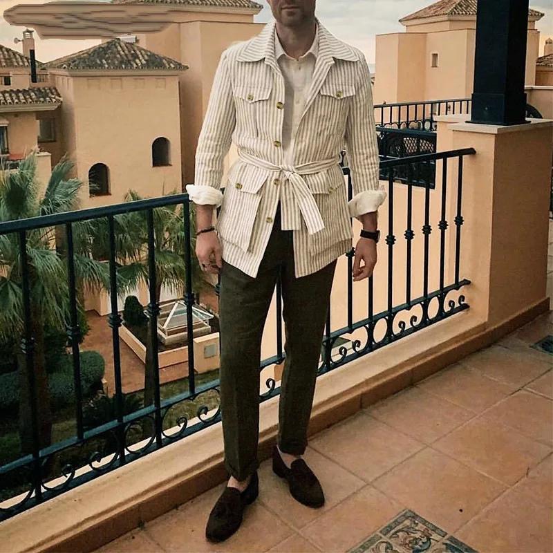 Printemps vêtements hommes léger luxe à manches longues rayé poche chemise décontracté Streetwear ch