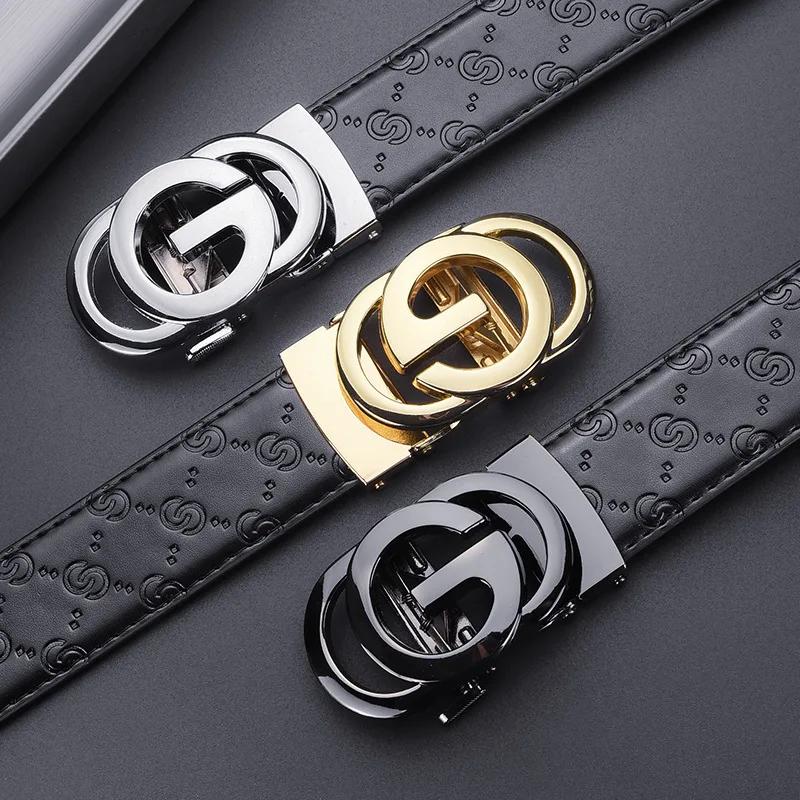 Ceinture de luxe pour hommes, ceinture à boucle automatique pour hommes, ceinture en cuir véritable 