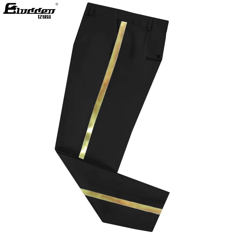 Pantalon de costume noir pour hommes, garniture en cuir doré, décontracté, formel, pour le bureau, é