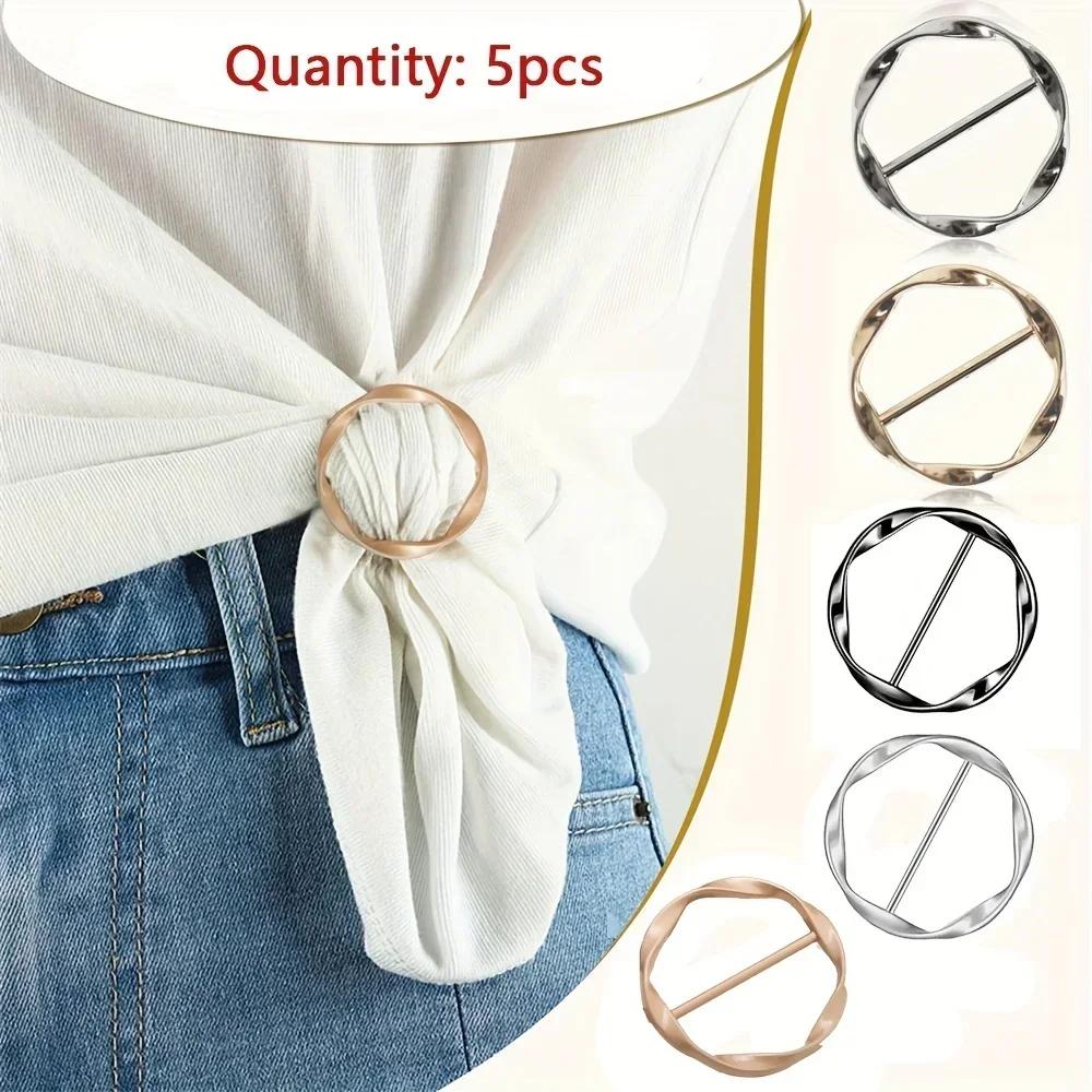 5 pièces mode métal rond cercle pince boucle châle T-Shirt cravate pince broche taille boucle polyva