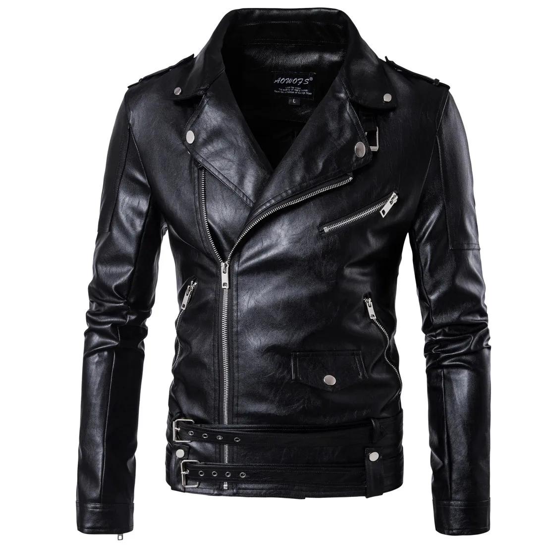 Beaux vestes de moto en cuir pour hommes Style britannique mode Faux cuir manteau à glissière décont
