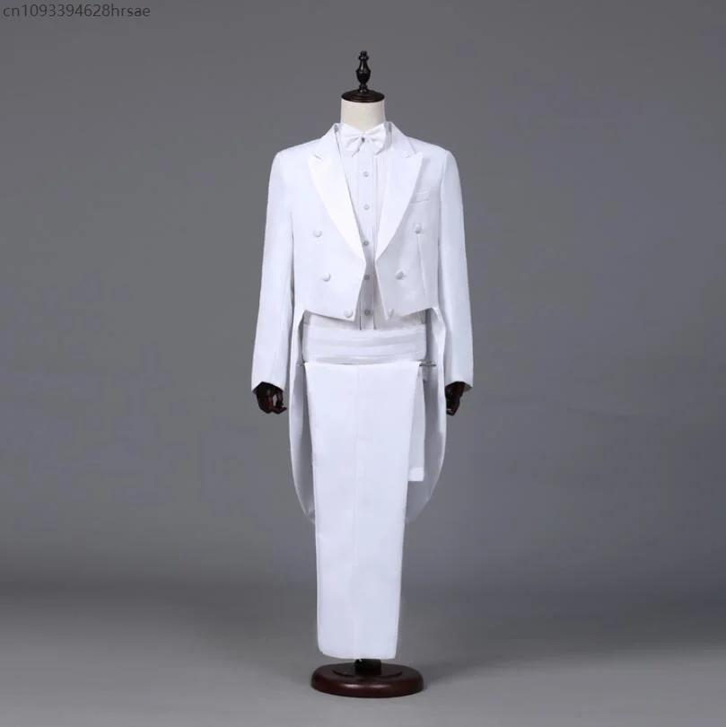 Manteau queue à revers noir et blanc pour hommes, Costume de chanteur pour spectacle sur scène, Blaz