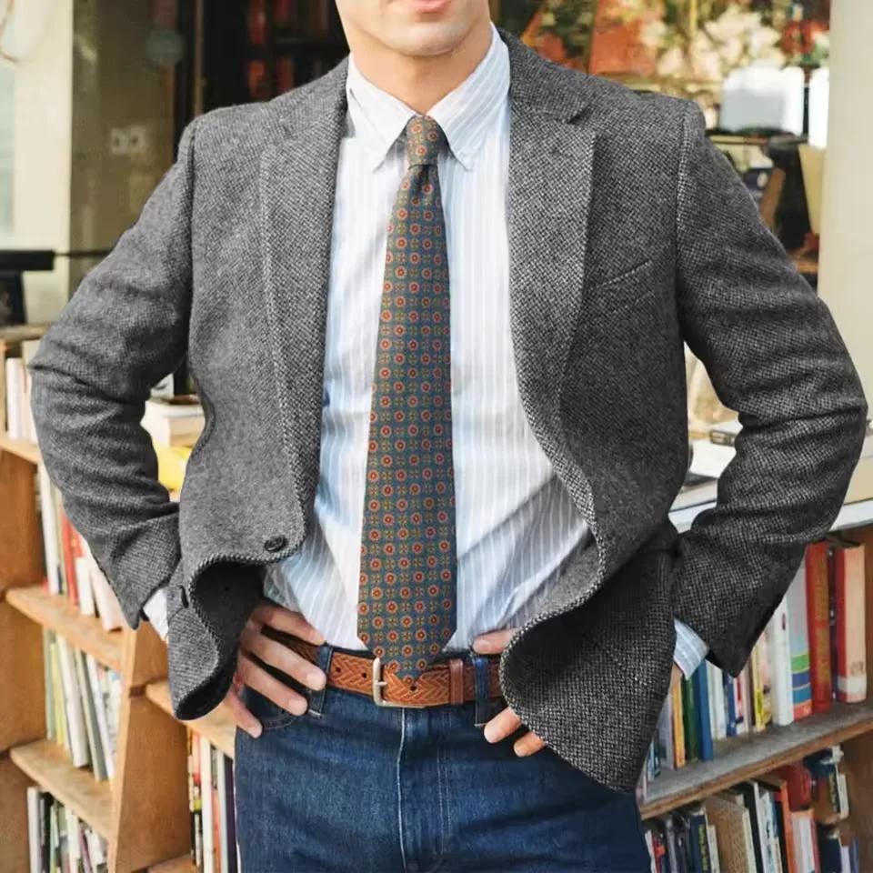 Veste de costume à chevrons pour hommes, simple boutonnage, revers cranté, Blazer décontracté, mode,
