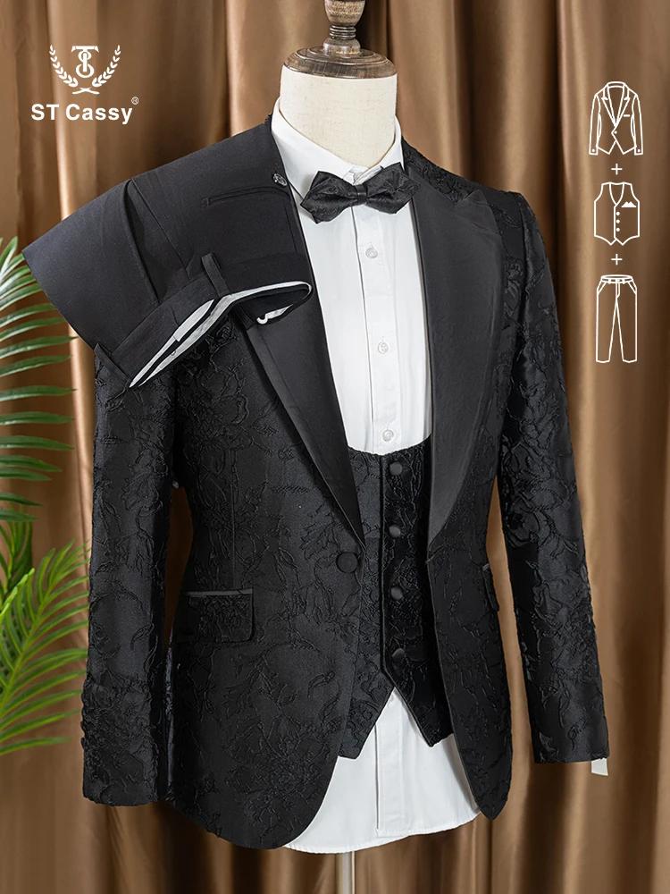 Ensemble de costume de mariage pour marié 3 pièces (veste + gilet + pantalon) de haute qualité, blan