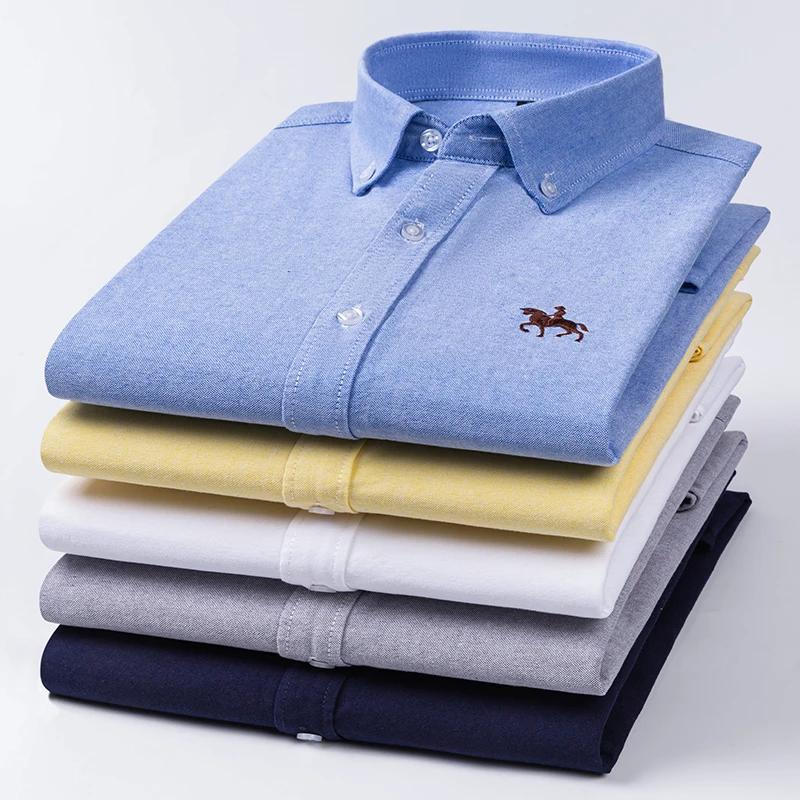 Chemise Oxford en pur coton à manches longues pour hommes, tenue d'affaires décontractée, coupe régu