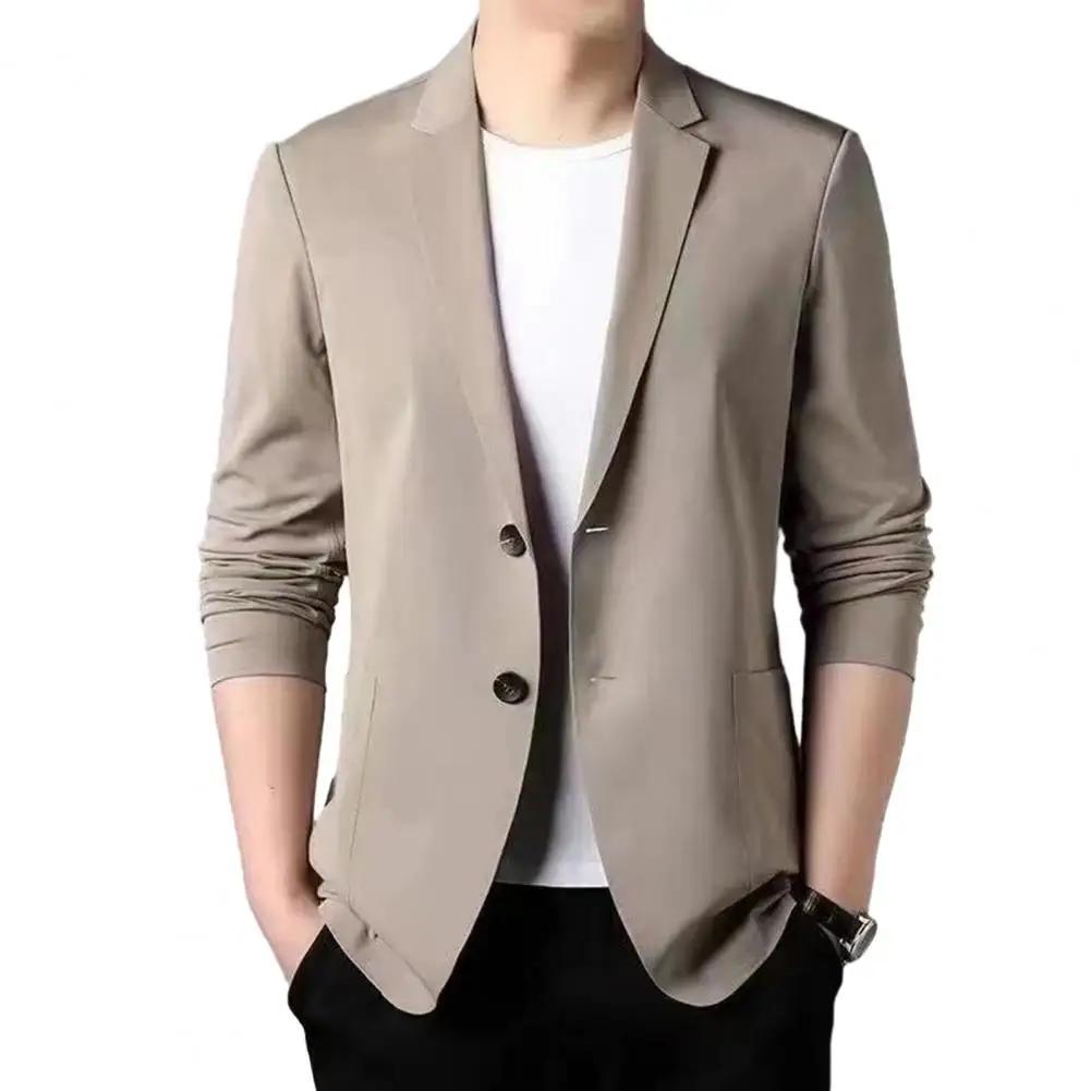 Manteau de costume à revers de couleur unie, veste de costume élégante pour hommes avec col à revers
