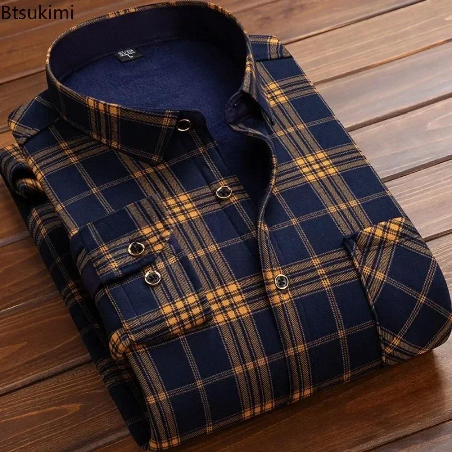 2025 hommes hiver chaud à manches longues chemises à carreaux flanelle fourrure doublé épais chemise
