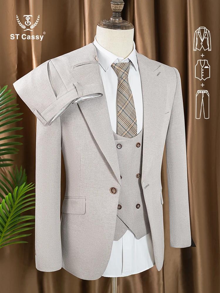 Costumes élégants pour hommes, 3 pièces (veste + gilet + pantalon) de haute qualité, coupe ajustée, 