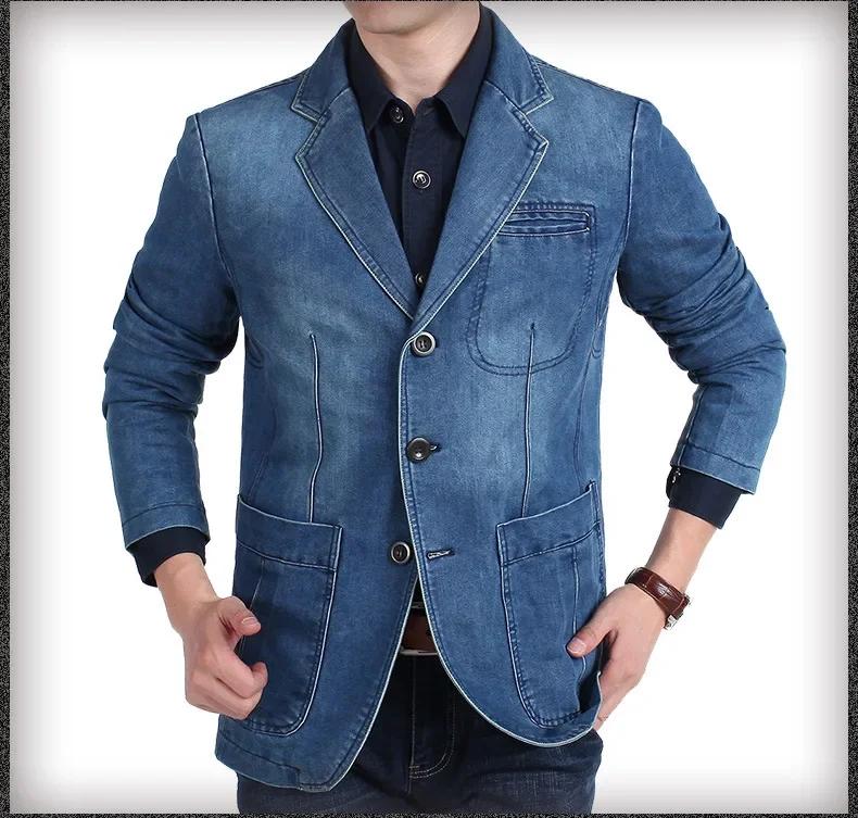 Blazers hommes veste en jean costumes manteaux simple boutonnage col rabattu manches longues décontr