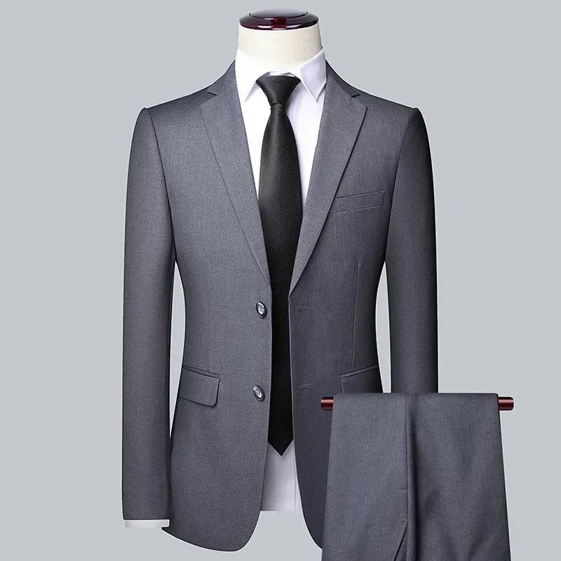 Costume Homme Élégant et Décontracté Style Britannique Coupe Ajustée Couleur Unie pour Affaires, Mar