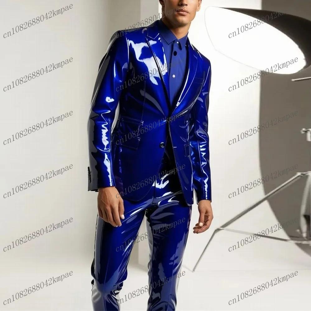 Costume homme en cuir PU bleu royal, occasion formelle, marié, témoin, mariage, fête, bal, smoking p