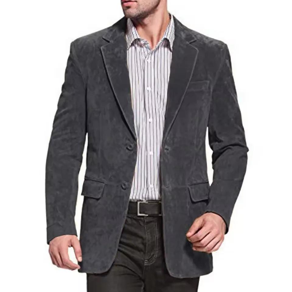 Blazer de luxe en daim pour hommes, revers cranté, 2 boutons, veste de sport légère avec poches à ra