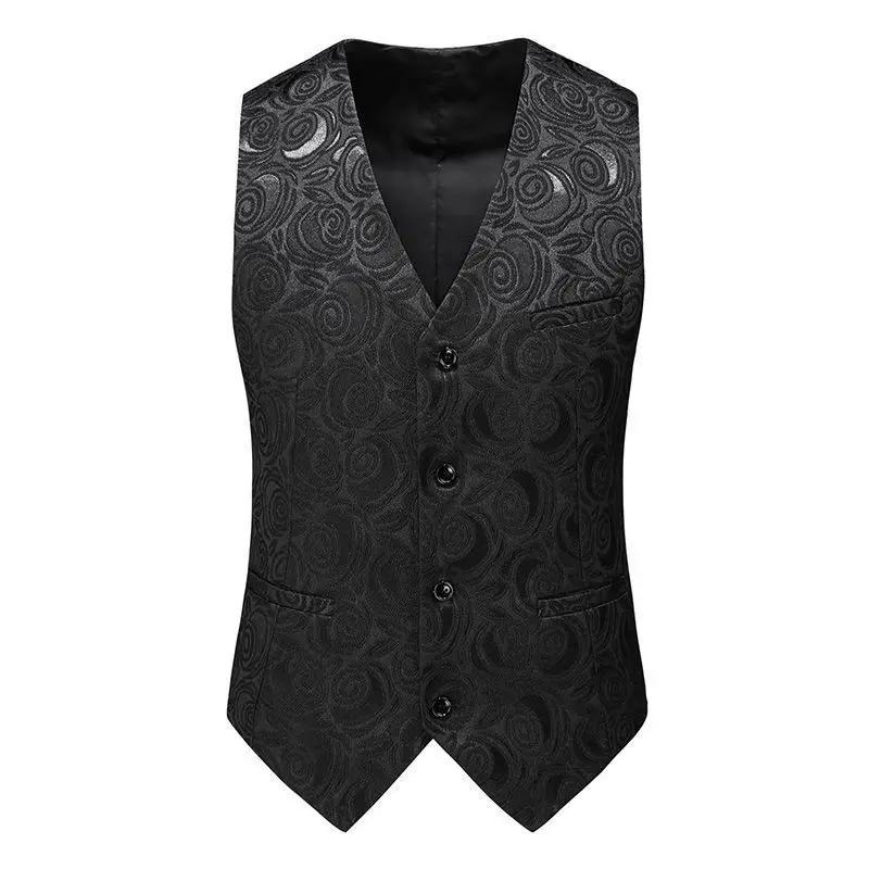 Gilet de costume brodé Jacquard pour hommes, robe Slim de printemps et d'été, couleur unie, gilet dé