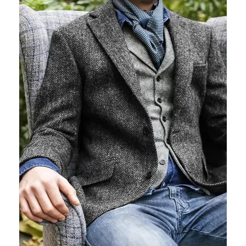 Blazer à chevrons pour hommes, veste décontractée à simple boutonnage, mode confort, costume d'affai
