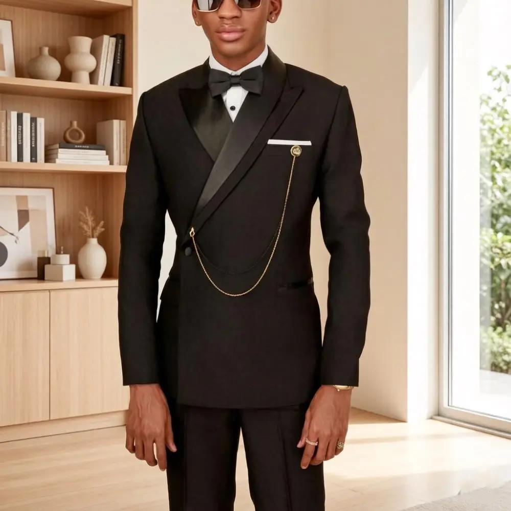 Costumes ajustés pour hommes 2 pièces, élégants pour mariage, col châle asymétrique, pièces assortie