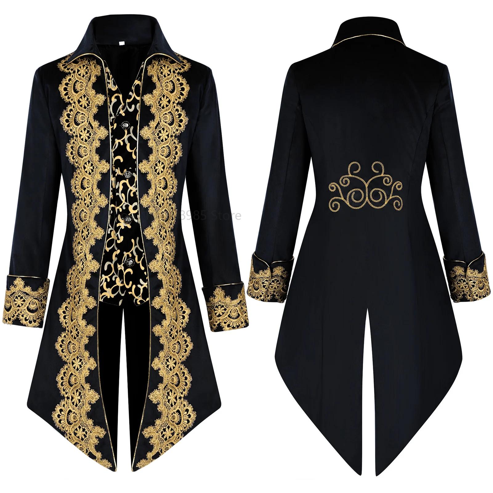 Tuxedo en dentelle bleue pour hommes, veste de manteau de queue Vintage médiéval euro-américain pour