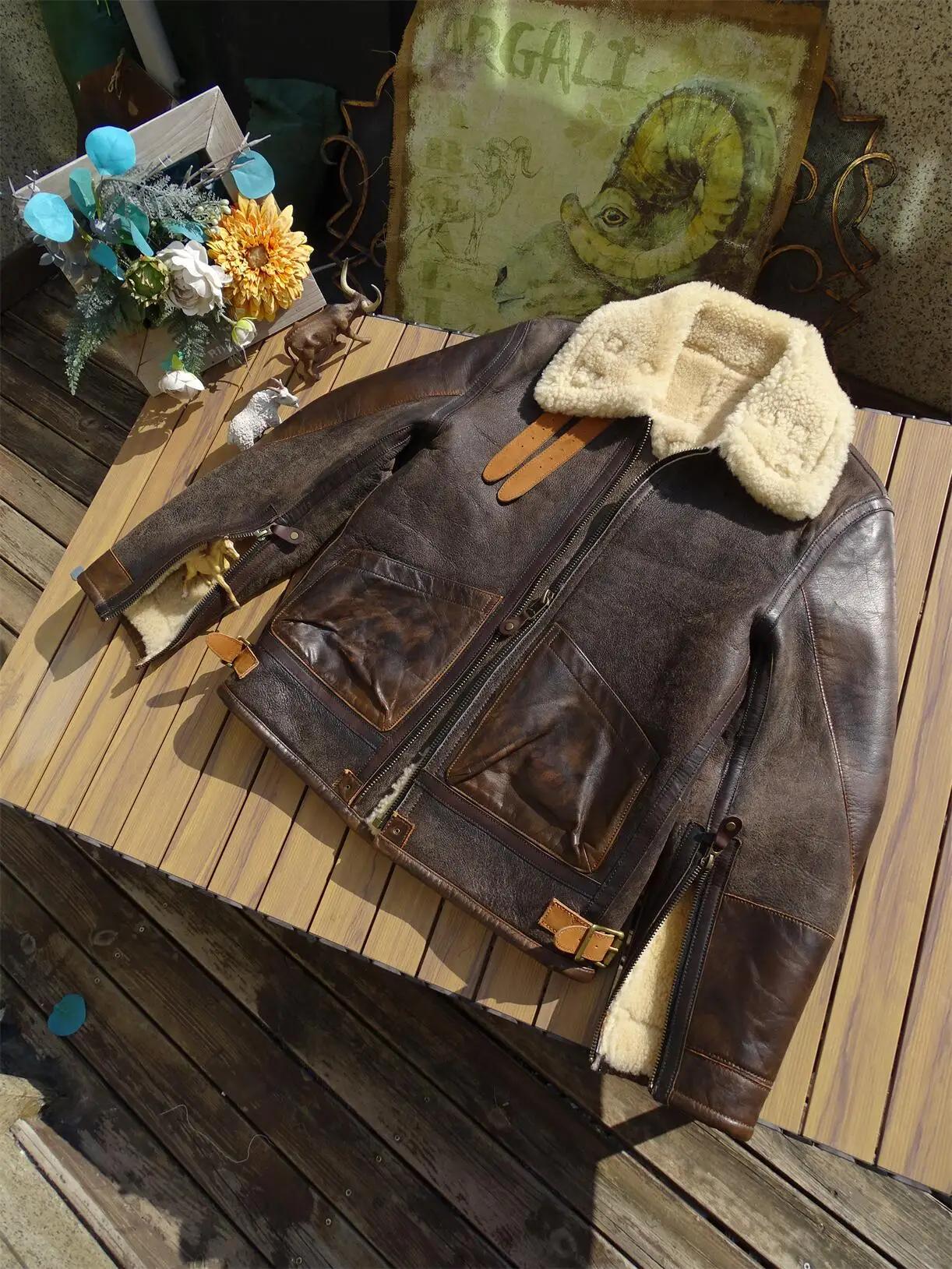 Veste d'hiver en peau de mouton marron foncé pour homme, Style rétro Vintage, grande taille 4XL, man