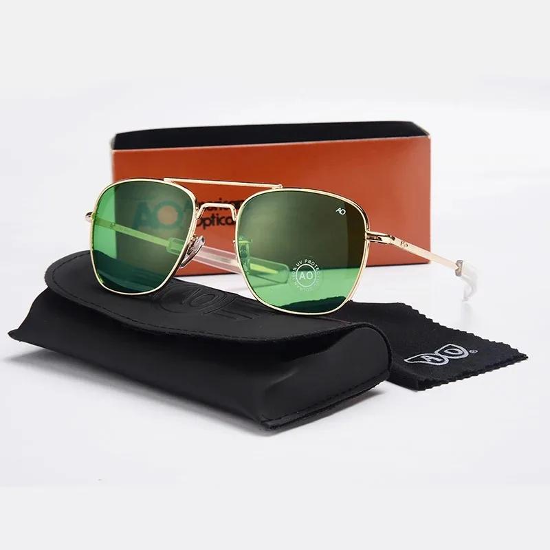 Lunettes de soleil pour homme, marque AO, design militaire américain, verres optiques en verre, lune