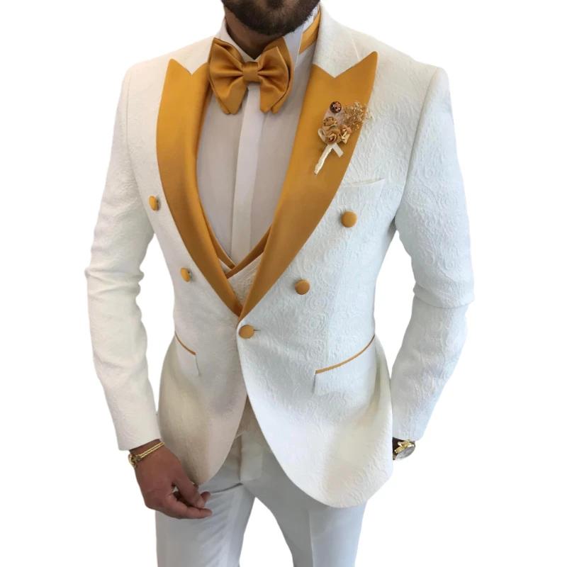 Costumes de mariage floraux pour hommes, veste à Double boutonnage avec gilet et pantalon, 3 pièces,