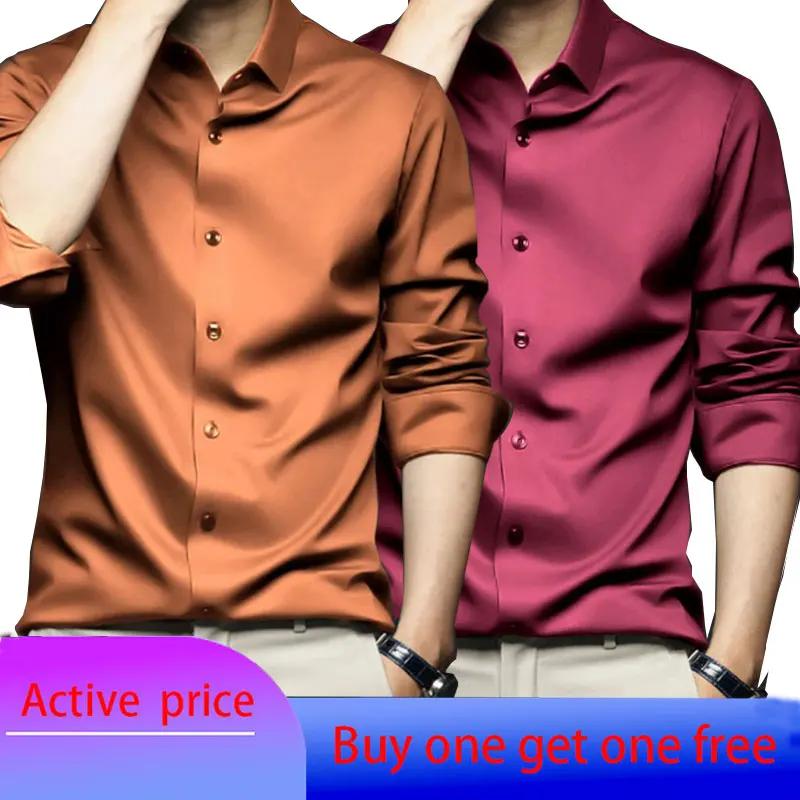 Chemise formelle homme 6XL sans repassage en soie glacée, manches longues, pour le bureau, grande ta