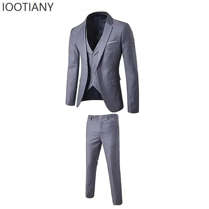Costume d'affaires décontracté, coupe cintrée, gilet et pantalon, trois pièces, vêtements pour homme