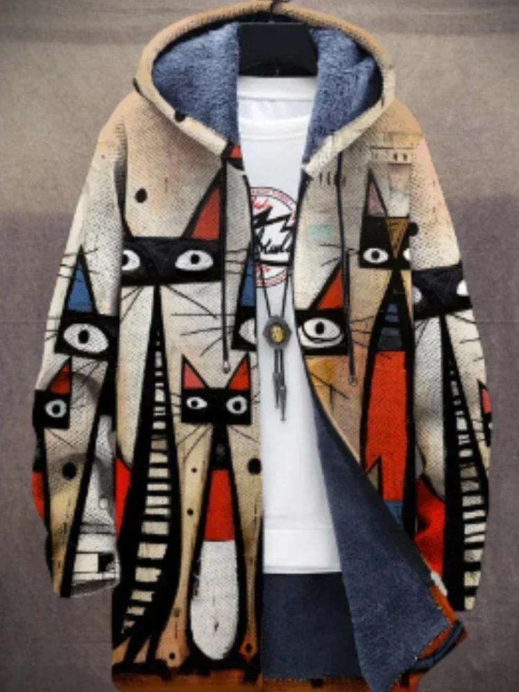 Ensemble de cardigans unisexes pour hommes, confortables, chats d'art, minou foulant, imprimé, optiq