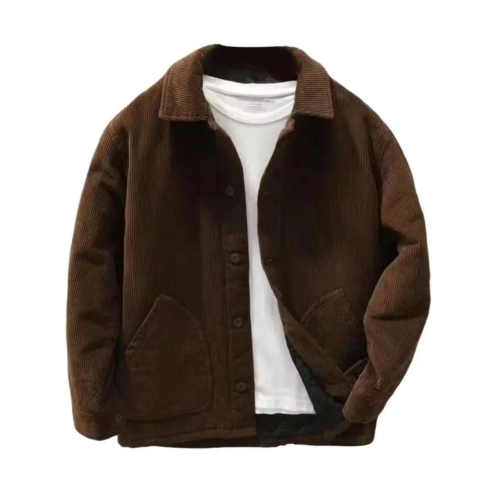 Veste décontractée à col à revers pour hommes, veste en velours côtelé, manteau chaud et épais, rétr