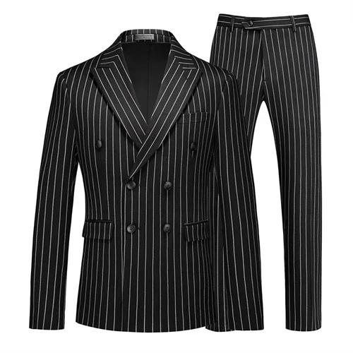 Blazers à double boutonnage pour hommes, rayés, imbibés, 2 pièces, noir, vin rouge, zones Me Busines