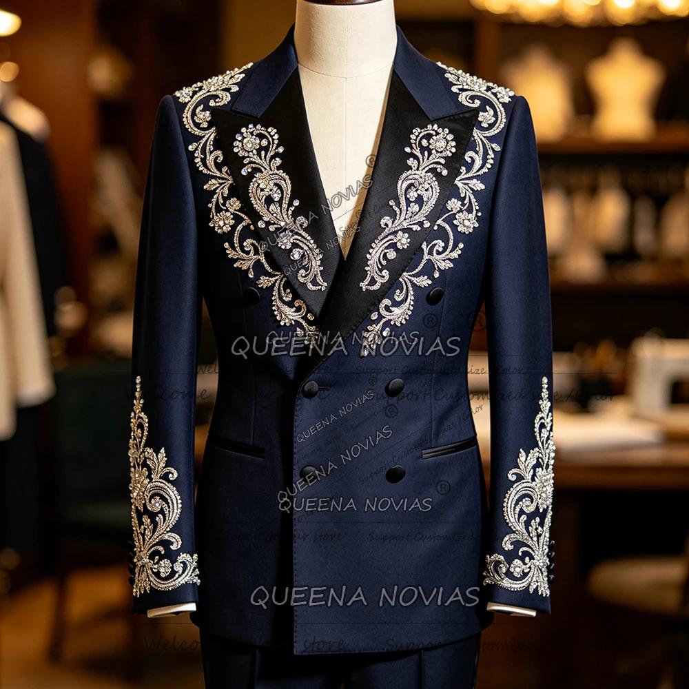Costumes de Mariage Exclusifs pour Hommes – Ensembles 2 Pièces Veste Croisée et Pantalon avec Pierre