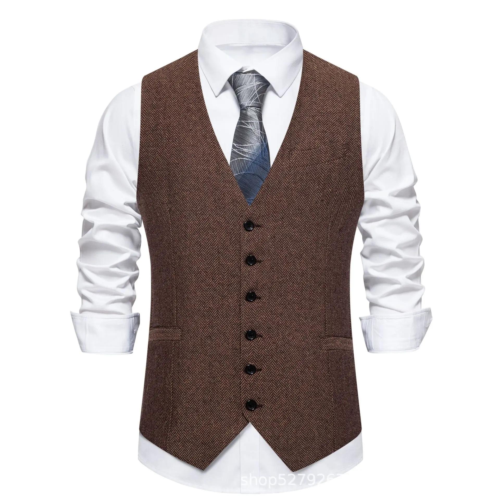 Gilet de costume pour hommes, couleur unie, costume à chevrons, vêtements de travail décontractés, r