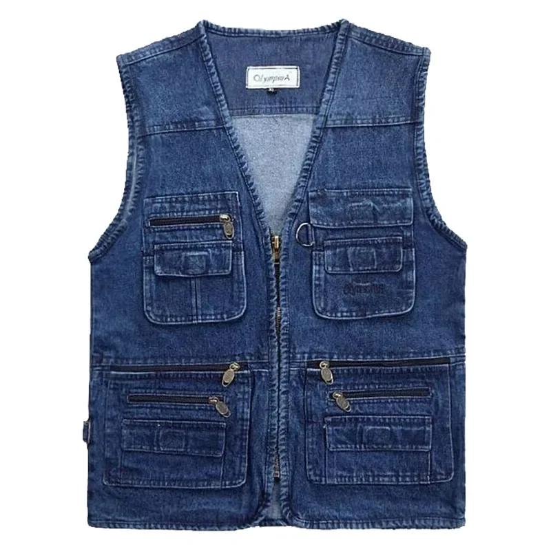 Veste classique en émail pour homme, gilet de travail multi-denim, grande taille, col en V, solide,