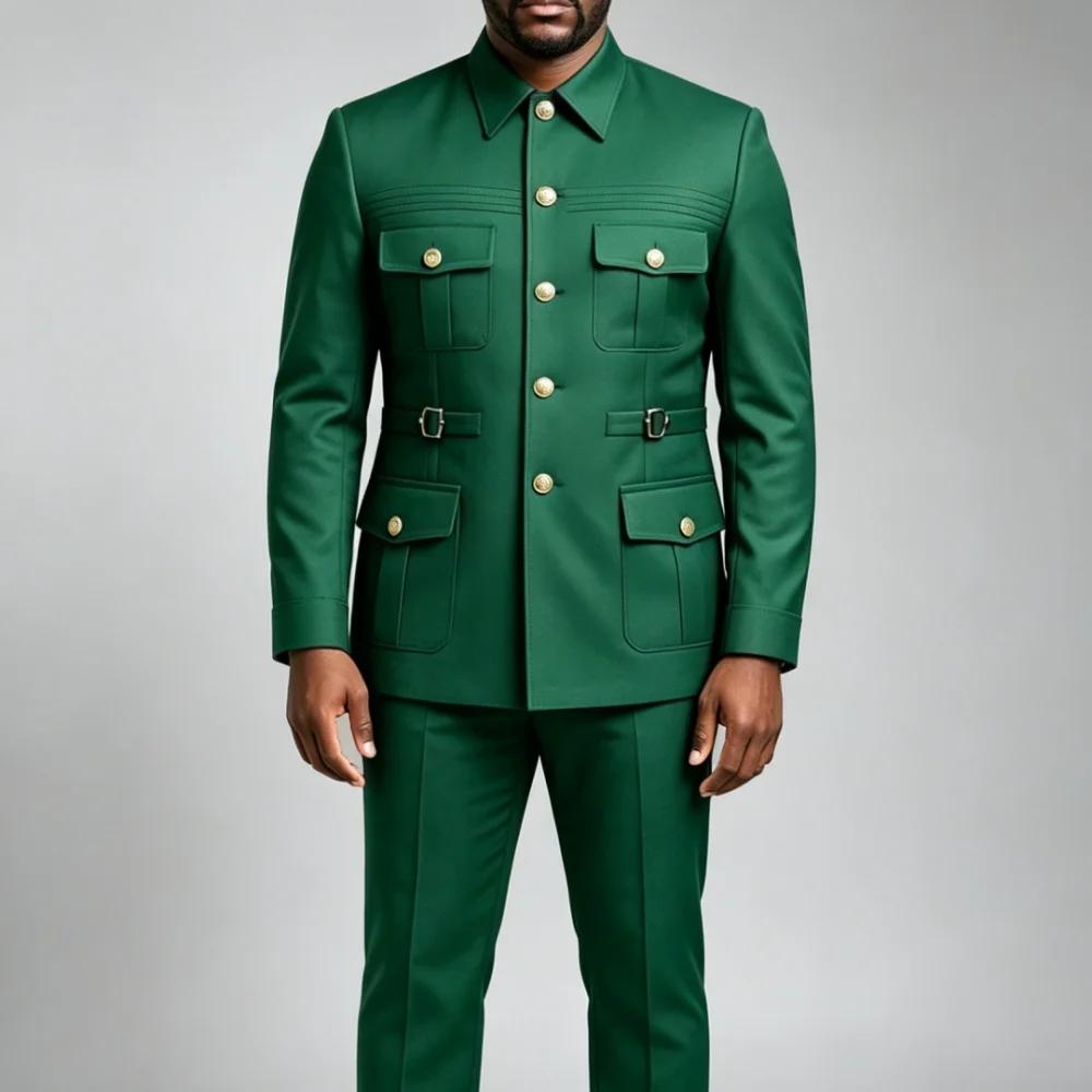 Costume Safari pour homme, ensemble de costume noir fonctionnel multi-poches pour le bureau, les aff