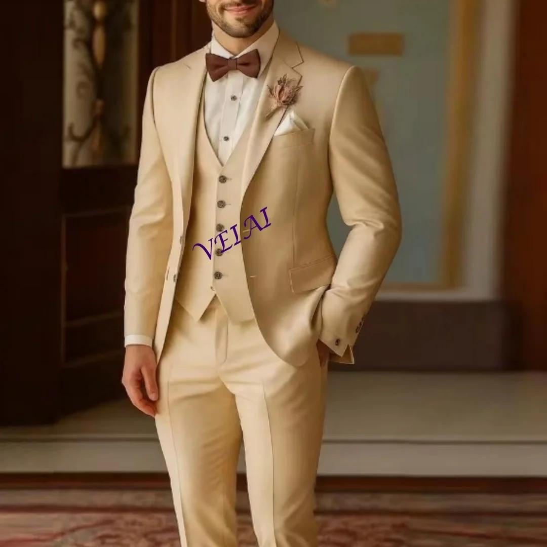 Costume Champagne personnalisé pour hommes, fête de mariage, Occasion formelle, marié, bal d'affaire