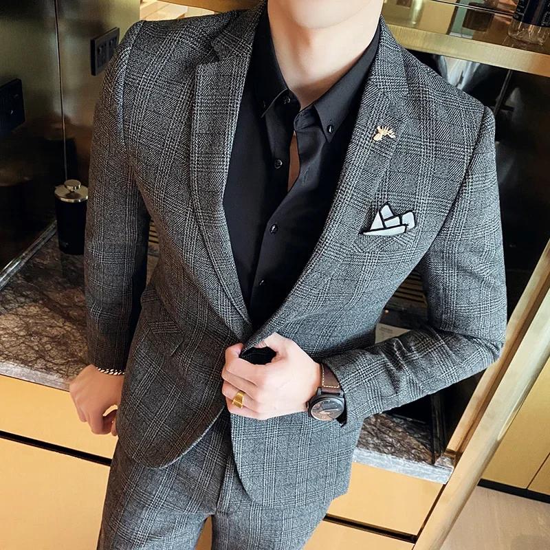 Costume en chanvre (Blazer + Pantalon) pour homme, style britannique, pour le travail, les affaires,