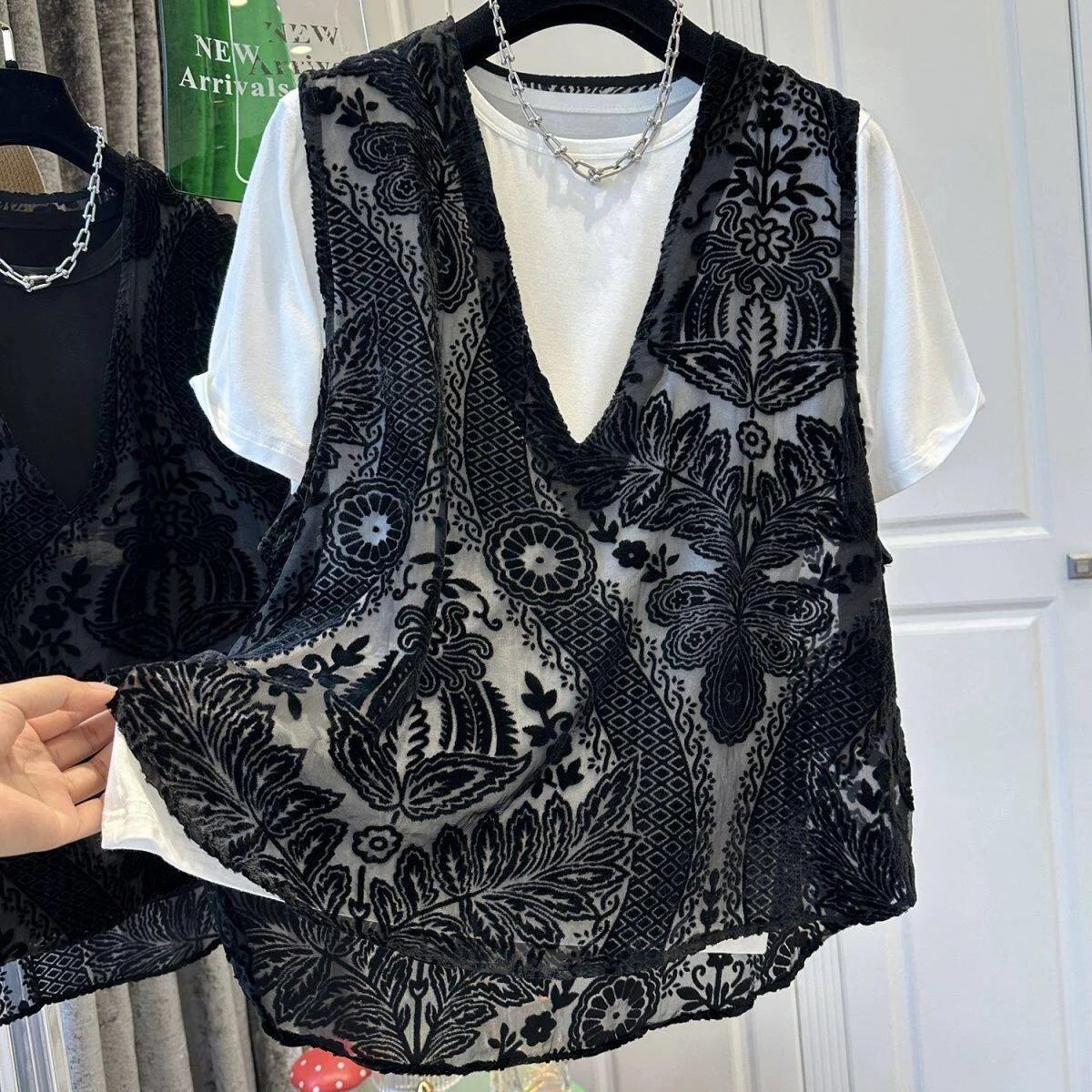 Gilet floqué en dentelle Jacquard française, Design Unique, gilet à la mode et polyvalent, 2025