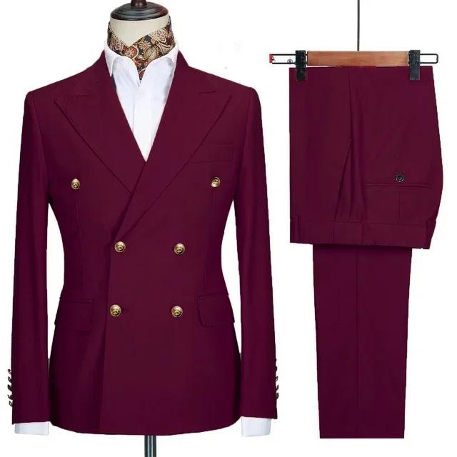 Costume 2 pièces pour hommes, Double boutonnage, couleur unie, pour affaires, mariage, marié, Banque
